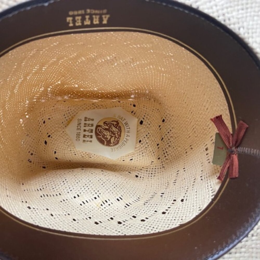 Vintage Men’s Size 7 Artel Tan Cowboy Hat with Brown Leather Band and Strips - Picture 6 of 7